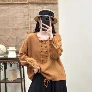 루타꽁몰 여친 가을 루즈핏롱 셔츠 린넨 블라우스 털슬림핏 스트링 풀오버 HO3