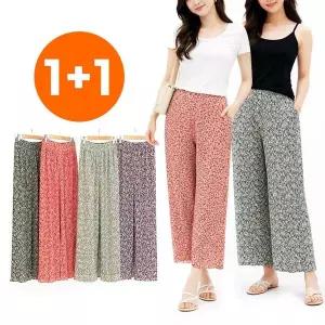 [NS홈쇼핑][1+1] 8부 셔링 플라워 플리츠 쿨팬츠 아이스 냉감 여름 여성 꽃무늬 촌캉스 주름 바지..