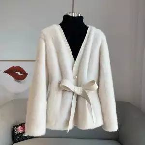 모피 자켓 캐시미어 밍크 트렌치 코트 2023 인조 헤어 여성용 모조 여우 슬림핏 아웃웨어 패션 브이넥 단색