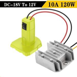 Ryobi 리튬 이온 배터리용 스텝 다운 컨버터 어댑터  파워 휠 전압 조정기  스위치 포함  10A  120W  DC 18