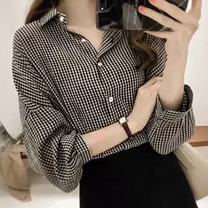 여성 외출 캐주얼 데일리 셔츠 잔 체크 패턴 남방 kTA8+5jTd