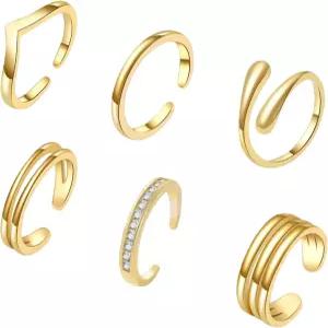 여성용 CHTRYTOM 6PCS 토링 18K 골드 실버 세트 조절 가능한 비타란 밴드 심플 비치 풋 주얼리 여름용