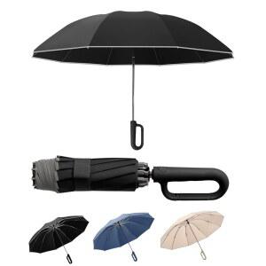 루나레바 휴대용 여행용 우산 작고 내구성이 뛰어나며 방풍 기능이 있는 역접이식 우산으로 안전 반사 링