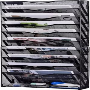 Solinxe 10단 벽 파일 정리함 메시 메일 벽걸이 종이 문서 홀더 버티컬 매거진 랙 사무실 홈스쿨 정리용