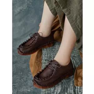 엘럽 여사친 가을 빈티지 워킹화 에스닉 수제 소가죽 통굽 로퍼 스트랩 딥슬립온 원템3