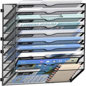 JMHUD 10티어 벽 파일 정리함 사무실 매달린 메일 홀더 벽걸이 홈스쿨용 메시 페이퍼 문서 블랙