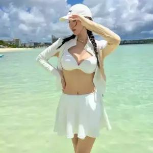 수피 여사친 수영복 비치웨어 치마형 비키니 바캉스룩 단정한 비치 긴팔 바캉스 JEN1