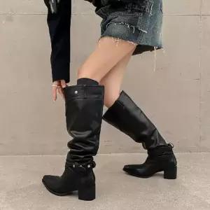 엘럽 여자 스택부츠 살구색 패션부츠 하이힐 롱부츠 스웨이드 큰통 부드러운 원템5