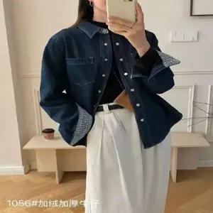 여사친 데님 빈티지 블레이저 기모 셔츠 터틀넥 무지데님 체크 싱글 소매 순정 CH1