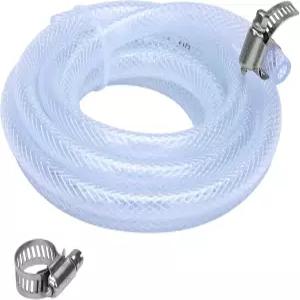 DERPIPE 부드러운 땋은 PVC 튜브 - 1/4 x 7/16 OD 고압 투명 유연한 강화 비닐 호스 2pcs 클램프 포함