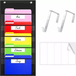 보관 포켓 차트 5개의 투명 파일 빈 드라이 지우개 이름 스티커와 2개의 오버 도어 후크가 있는 헤비 듀티
