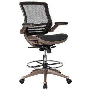 발 고리와 좌석 높이를 조절 있는 플래시 가구 웨일론 미드백 스위블 오 의자 팔걸이가 인체공학적 메시 블랙/골드