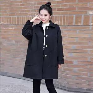 EAMT 여자 검정 하프 모직 코트 트렌치 춘추 슬림핏 YJ3