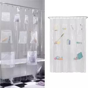 9개의 수납 포켓이 있는 제나 홈 방수 샤워 커튼 라이너 70 x 72인치 욕실 PEVA 녹슬지 않는 그로밋이