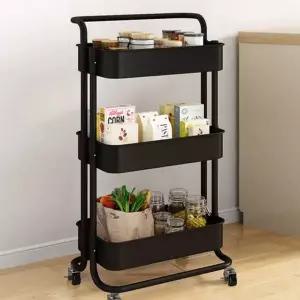 [콩심팥심]3단 트롤리 이동식 주방 수납장 심플 다용도