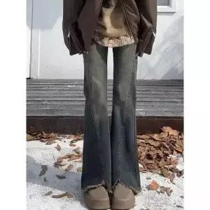 엘럽 여자 빈티지 가을 와이드 청바지 트리밍 하이웨스트 슬림핏 스판 나팔바지 박템3