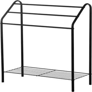 마이 기프트 매트 블랙 메탈 프리스탠딩 목욕 타월 홀더 랙 하단 수납 선반 세탁실 욕실 스파 풀사이드용