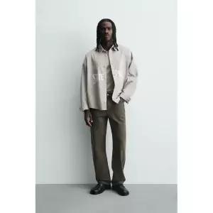 ZARA 자라 콘트라스트 자수 스트라이프 셔츠 - 그레이 127312