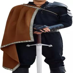 런카티 남성 르네상스 숄 하프 숄더 케이프 중세 사무라이 망토 LARP 전사 렌 페어 할로윈 코스튬