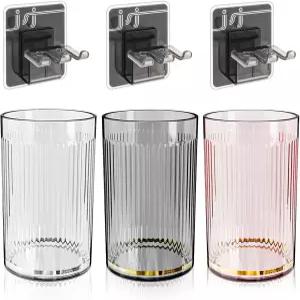 3PCS 욕실 칫솔 컵 홀더가 있는 텀블러 음료 재사용 가능한 휴대용 구강 청결제 물 커피 우유용