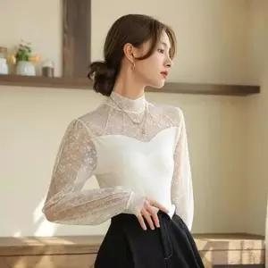 [옷은날개] 팔과목을꽃무늬레이스로한셔츠