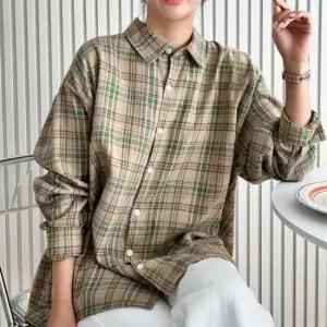 [옷은날개] 여성 오버핏 스타일 체크 패턴 깔끔한 체크 셔츠