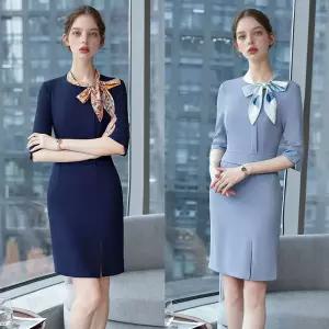 오피스 리셉션 패턴 스카프 슬림핏 H라인 원피스 rXI7+2alw