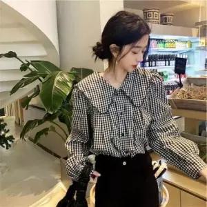 [SBD] 패턴 체크 루즈핏 블라우스 편한 빅카라