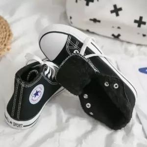 무지퍼셀 하이탑스니커즈 남여공용 커플 털안감 겨울 여자신발 모카신 털신발 털단화