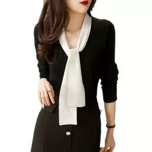 여성용 가을 니트 가디건 봄 시크 브이넥 스웨터 리본 물씬 긴팔 KS3