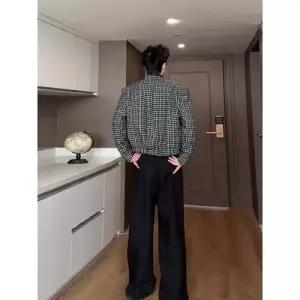 엘럽 남자 코트 오버사이즈 하운드투스 체크 자켓 패드 상의 정장 숏 봄가을 트위드 원템3