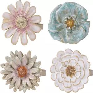 니키 홈 결혼식 연회 파티 장식 식탁 액세서리를 위한 4개의 냅킨 링 플라워 버클 라인스톤 블링 라운드