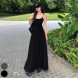 휴양지 끈나시 여름 A라인 여자 맥시 민소매 원피스