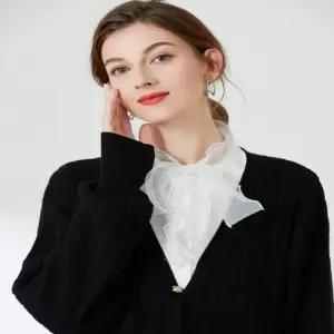 여자 러플 스트랩 포인트 페이크 블라우스 넥케이프 bTt9+3grV