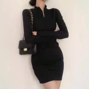 지퍼넥 캐주얼 슬림핏 골지 미니 원피스 여리여리핏