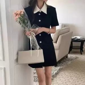 여름 하객룩 정장 진주 버튼 미니 원피스