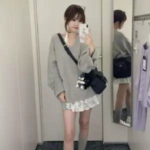 레이스 시스루 리본 여자 레이어드 원피스