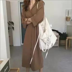 롱 2컬러 봄가을 허리끈 셔츠 원피스 여자 루즈핏 프렌치룩