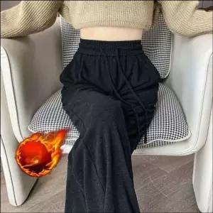 여성 겨울 기모안감 일자팬츠 와이드핏 밴딩 추리닝바지