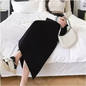 데일리 겨울 스커트 롱치마 뒷트임 여자 H라인 허리벨트 골지