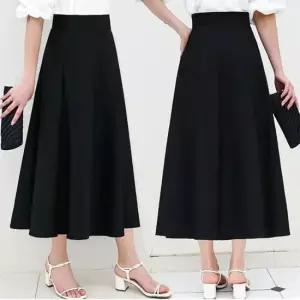 스커트 블랙 여자 플레어 롱 A라인 밴딩 단정한 허리