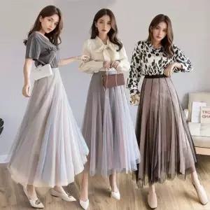 여성 여리여리 그라데이션 쉬폰 스커트 롱 치마