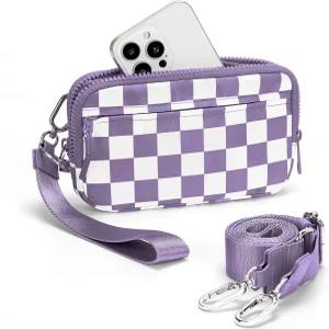 신분증 창이 있는 여성용 히비어 체크 손목시계 지갑 작은 나일론 크로스바디 범백 귀여운 지퍼 4개 달린