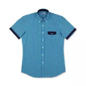 반팔슬림)슬림 투톤체크 그린 반팔 셔츠 LGO7+3XLo