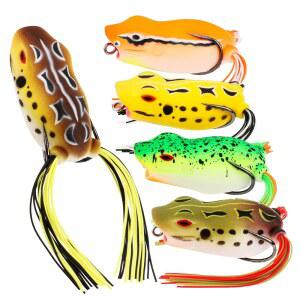 RUNCL 탑워터 개구리 미끼 - 민물 및 바닷물용 5PCS 내구성 있는 실물형 실리콘 베이스 키트, 파이크, 스네이크헤드, 연어, 송어 메기의 낚시용 현실적인 플로팅