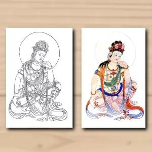 관음화도안 동양화 불교 그림 따라그리기