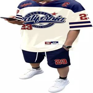 VIPWOLF 남성용 2피스 농구 운동 세트 V넥 오버사이즈 숫자 그래픽 저지 셔츠와 반바지 체육복