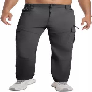 PJZHJ 남성 방수 전술 바지 스트레치 립스탑 하이킹 경량 퀵 드라이 레인 팬츠 멀티 포켓 카고