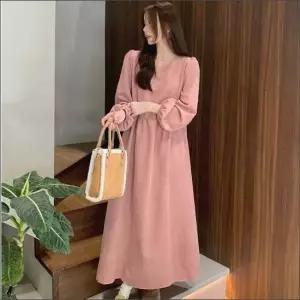 골덴 루즈핏 2컬러 코듀로이 여자 퍼프소매 롱 원피스