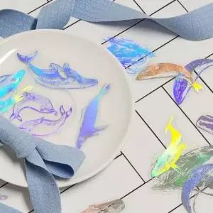 [문구] 다꾸용 홀로그램 스티커 반투명 고래 디자인 다이어리 꾸미기